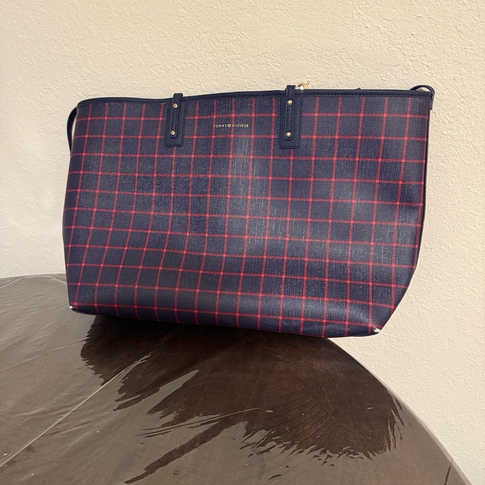 Trendy Tummy Maternity Plaid Tote in Navy and Red